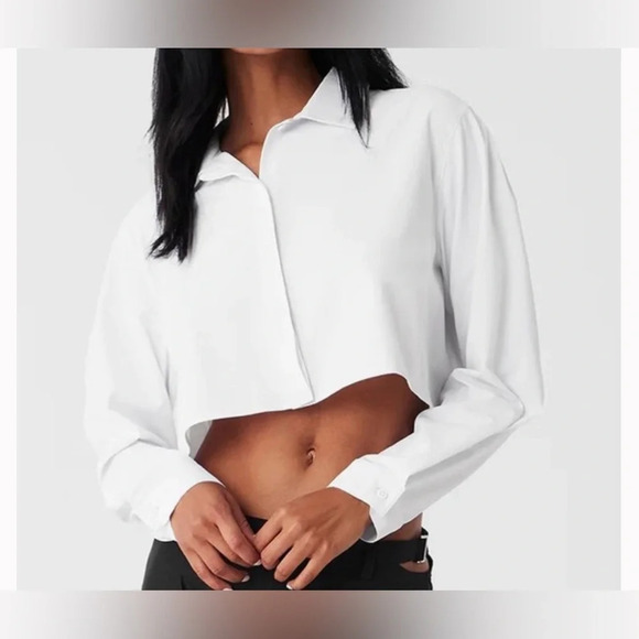 ALO Cropped Take Me Out Button Up WHITE M - Picture 1 of 5